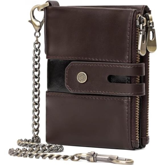 Other - Mens Wallets with Chain Genuine Leather Coffee